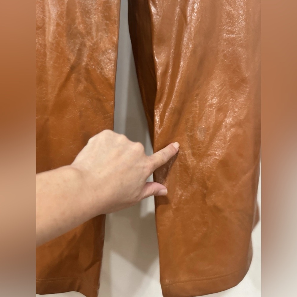 Free People Tan Faux Leather Wide Leg Pants Size 8 - Picture 14 of 16